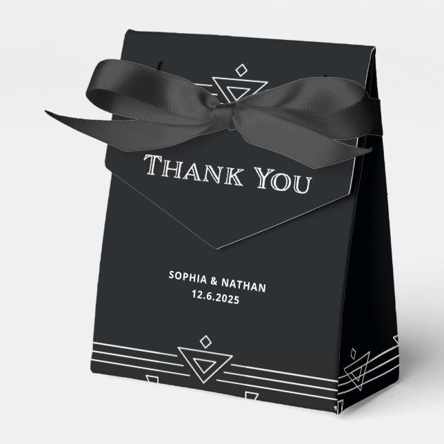 Modern Deco | Elegant Onyx Black and White Wedding Favor Boxes (Front Side)