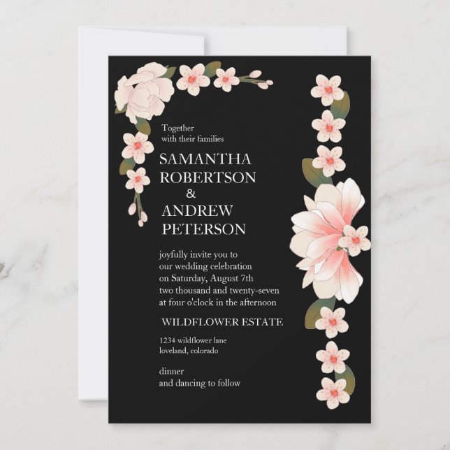 Modern Deco | Elegant Onyx Black and White Wedding Invitation (Front)