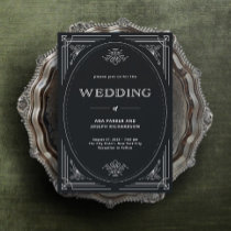 Modern Deco | Elegant Onyx Black and White Wedding Invitation
