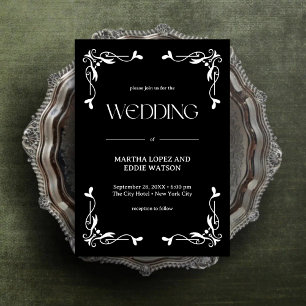Modern Deco Elegant Onyx Black and White Wedding Invitation