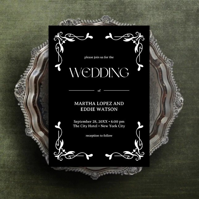 Modern Deco | Elegant Onyx Black and White Wedding Invitation (Creator Uploaded)