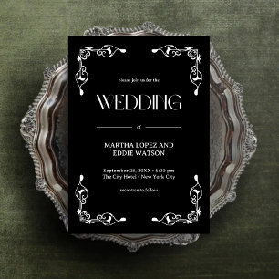 Modern Deco   Elegant Onyx Black and White Wedding Invitation