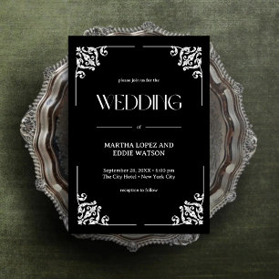 Modern Deco   Elegant Onyx Black and White Wedding Invitation