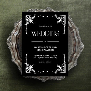 Modern Deco   Elegant Onyx Black and White Wedding Invitation