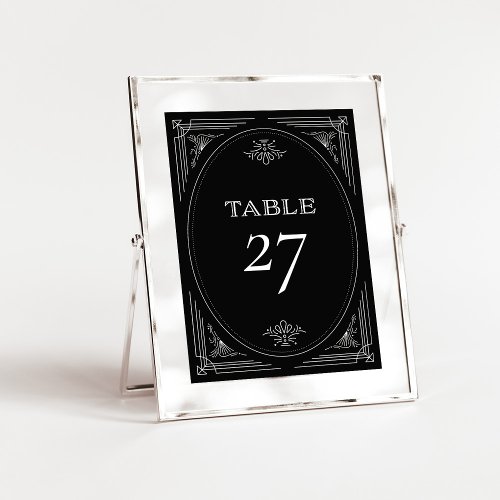 Modern Deco  Elegant Onyx Black and White Wedding Table Number
