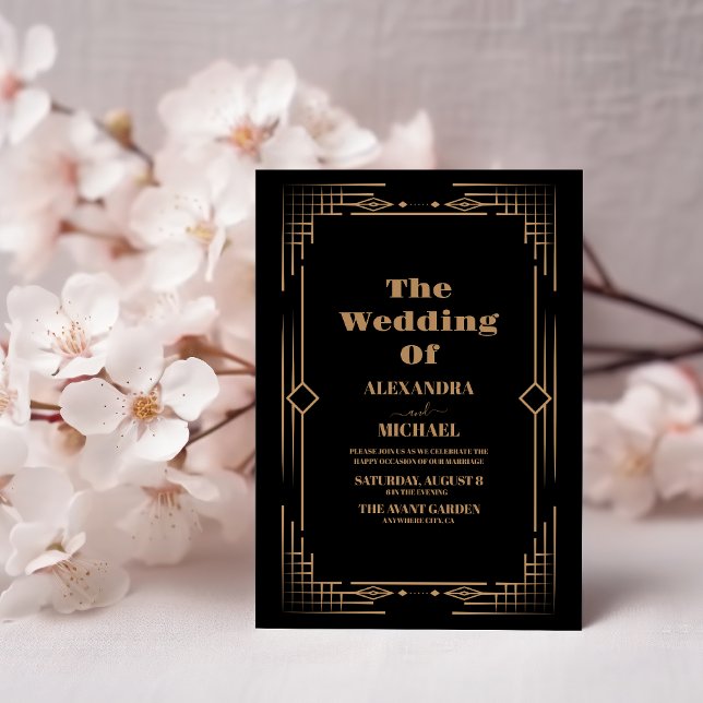 Modern Deco  Elegant Onyx Black  Wedding Invitation (Creator Uploaded)