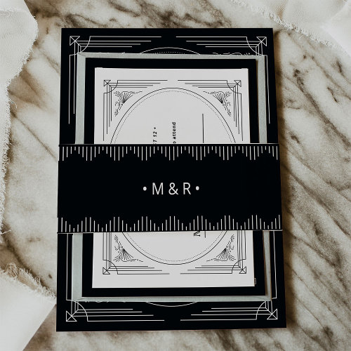 Modern Deco | Elegant Onyx Black with Monograms