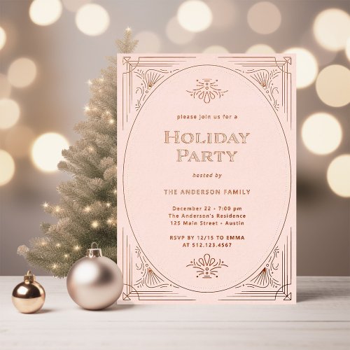 Modern Deco  Elegant Pink Holiday Party Rose Gold Foil Invitation