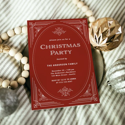 Modern Deco  Elegant Red Christmas Party Invitation