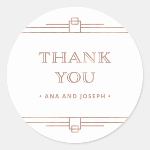 Modern Deco  Elegant Rose Gold on White Wedding Classic Round Sticker