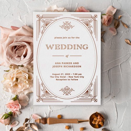 Modern Deco  Elegant Rose Gold Wedding Foil Invitation