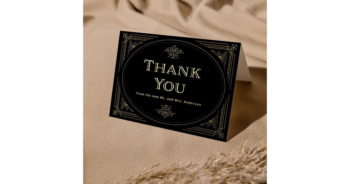 Modern Deco | Elegant Thank You Black and Gold Foil Greeting Card | Zazzle