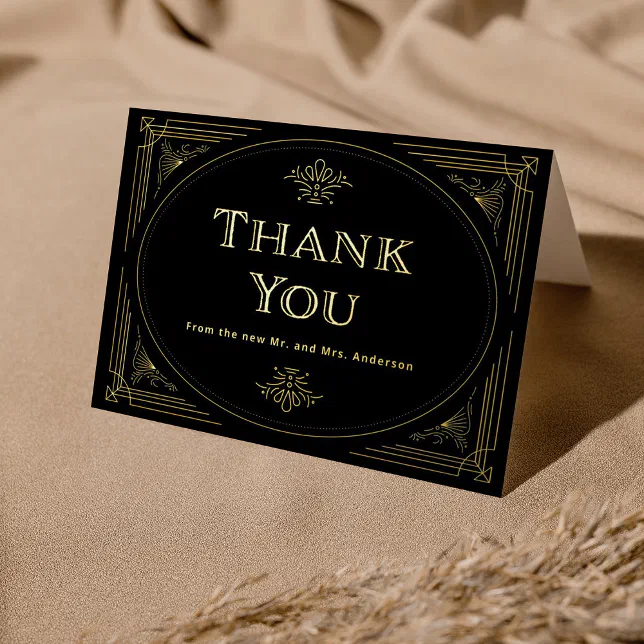 Modern Deco | Elegant Thank You Black and Gold Foil Greeting Card | Zazzle