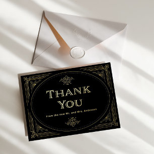 Modern Deco Elegant Thank You Black and Gold Foil Invitation