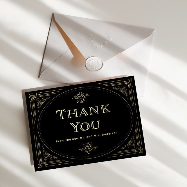 Modern Deco | Elegant Thank You Black and Gold Foil Invitation (Creator Uploaded)