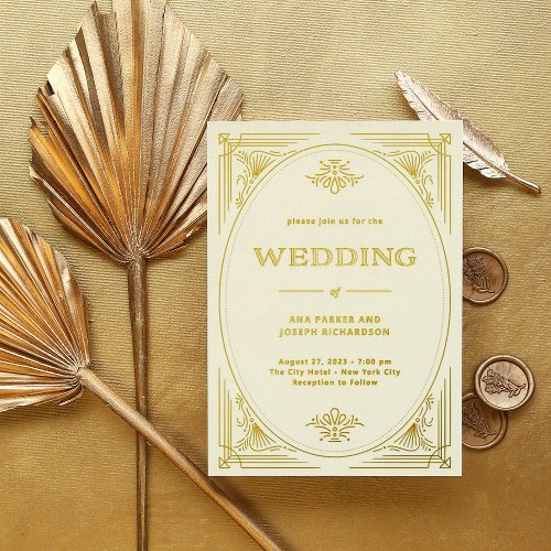 Modern Deco  Elegant Wedding Ivory and Gold Foil Invitation