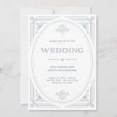Modern Deco | Elegant White and Dusty Blue Wedding Invitation (Front)