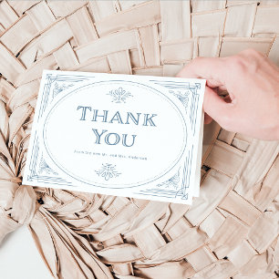 Modern Deco   Elegant White and Dusty Blue Wedding Letterpress Thank You Card