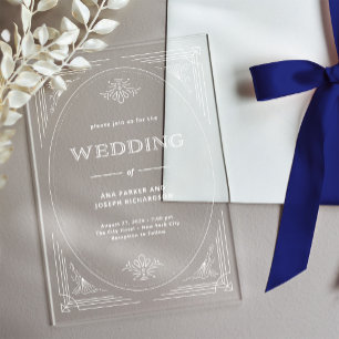 Modern Deco   Elegant White Frame Wedding Acrylic Invitations