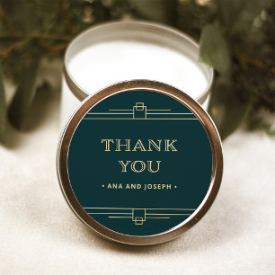 Modern Deco Emerald Green and Champagne Wedding Classic Round Sticker