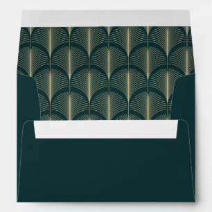 Modern Deco Emerald Green and Champagne Wedding Envelope