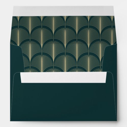 Modern Deco | Emerald Green and Champagne Wedding Envelope