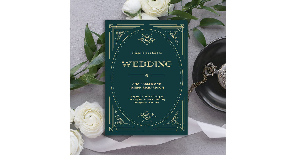 Monogrammed Vintage Floral Wedding Response Card | Mint Green, Ivory, Gold  Leaf (FAUX) | Damask