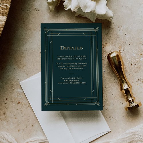 Modern Deco  Emerald Green Wedding Guest Details Enclosure Card
