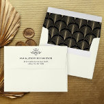 Modern Deco | Faux Gold Look and Ivory Wedding Envelope<br><div class="desc">These glamorous wedding envelopes feature a modern spin on classic art deco. An ornate,  dark black and faux gold look geometric pattern decorates the inside of this elegant ivory envelope for a dramatic,  vintage wedding look. Your return address goes onto the back flap.</div>