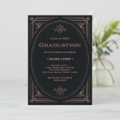 Modern Deco | Faux Rose Gold and Black Graduation Invitation (Standing Front)