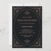 Modern Deco | Faux Rose Gold and Black Graduation Invitation (Front)