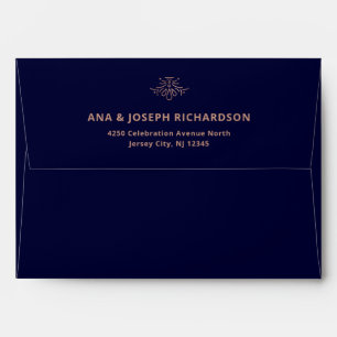 Modern Deco Faux Rose Gold and Dark Blue Wedding Envelope
