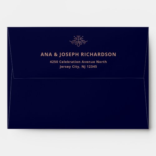 Modern Deco  Faux Rose Gold and Dark Blue Wedding Envelope