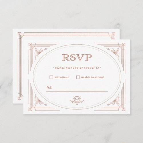 Modern Deco  Faux Rose Gold and White Wedding RSVP Card