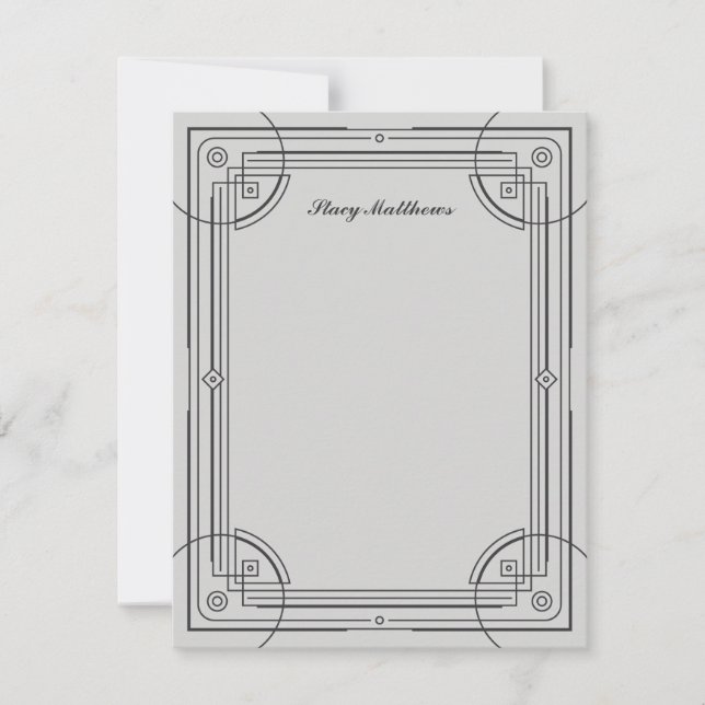 Modern Deco Frame Stationery Note Card - Gray (Front)
