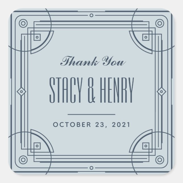 Modern Deco Frame Wedding Closure Sticker - Blue (Front)