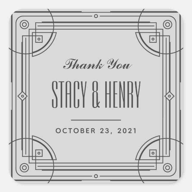 Modern Deco Frame Wedding Closure Sticker - Gray (Front)
