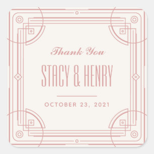 Modern Deco Frame Wedding Closure Sticker - Rose