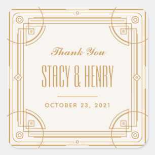 Modern Deco Frame Wedding Closure Sticker - Tan