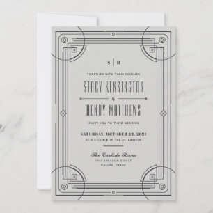 Modern Deco Frame Wedding Invitation - Gray