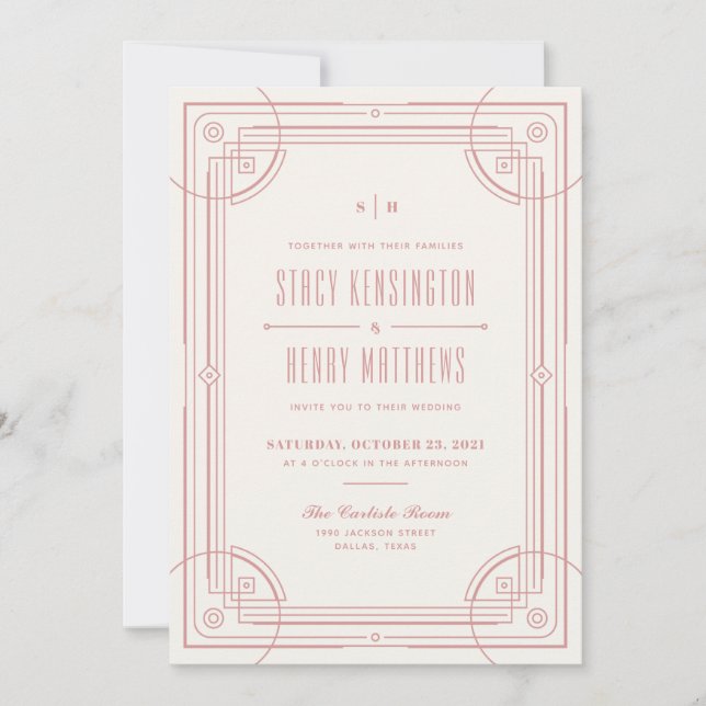 Modern Deco Frame Wedding Invitation - Rose (Front)