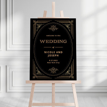 Modern Deco | Gold And Black Wedding Welcome Foam Board by Customize_My_Wedding at Zazzle