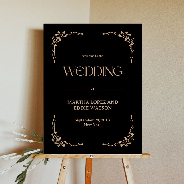 Modern Deco Gold and Black Welcome Wedding Poster (Modern deco gold and black welcome wedding poster adds a luxe custom touch to your entrance)