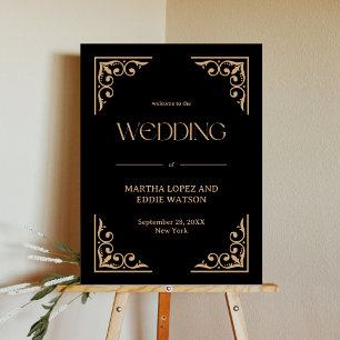 Modern Deco Gold and Black Welcome Wedding Poster