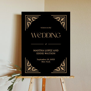 Modern Deco Gold and Black Welcome Wedding Poster