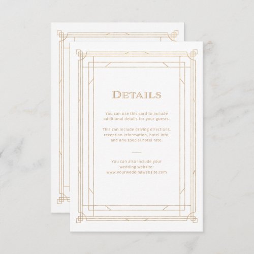 Modern Deco  Gold and White Wedding Guest Details Enclosure Card
