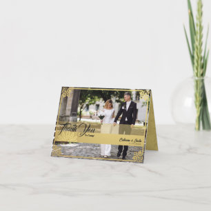 Modern Deco Gold Peacock Photo Wedding Folded Letterpress Thank You Card