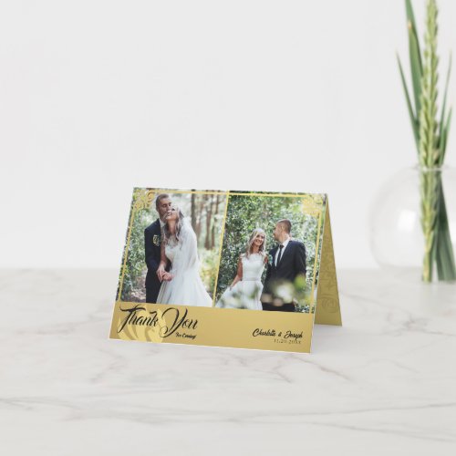Modern Deco Gold Swan 2 Photo Wedding Folded Thank You Card