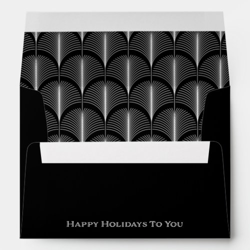 Modern Deco  Happy Holidays Elegant Black Envelope