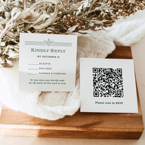 Modern Deco  Holiday Green RSVP with QR code Enclosure Card